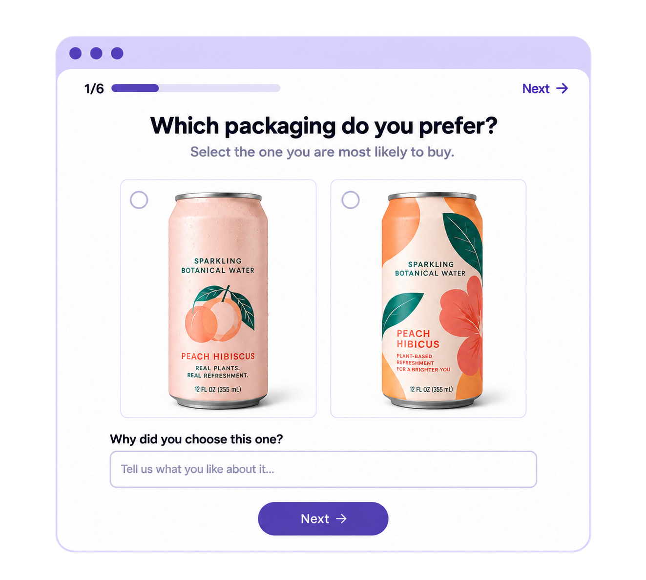 A product testing survey asking which packaging you prefer
